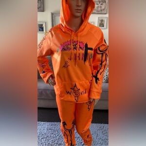 SWEAT SUIT SET Graphic design hoodie pull on jogger 2 pocket unisex NEW size XXL